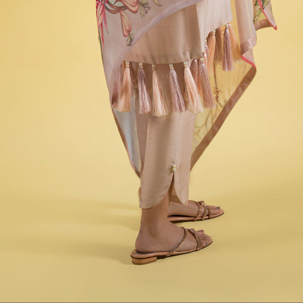 Pakistani Soft Pink Embellished Blended Silk Salwar Kameez (3-Piece) - Image 3