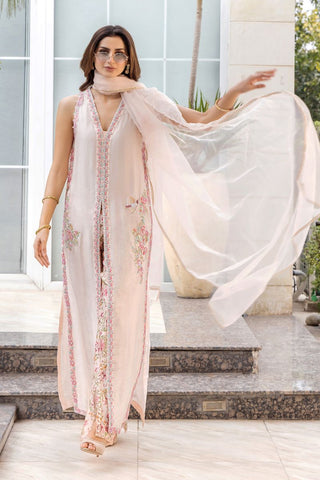 Pakistani Pastel Pink Embroidered Pure Silk Salwar Kameez (3-Piece) - Image 2