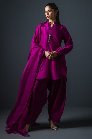 Pakistani Magenta Embroidered Silk Salwar Kameez (3-Piece) - Image 1