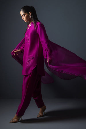 Pakistani Magenta Embroidered Silk Salwar Kameez (3-Piece) - Image 3