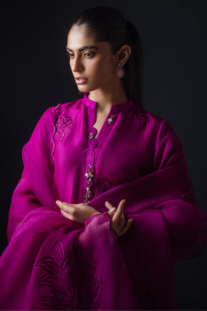 Pakistani Magenta Embroidered Silk Salwar Kameez (3-Piece) - Image 5