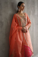 Pakistani Coral Zardozi Embroidered Silk Salwar Kameez (3-Piece) - Image 3