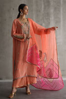 Pakistani Coral Zardozi Embroidered Silk Salwar Kameez (3-Piece) - Image 4