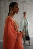 Pakistani Coral Zardozi Embroidered Silk Salwar Kameez (3-Piece) - Image 6