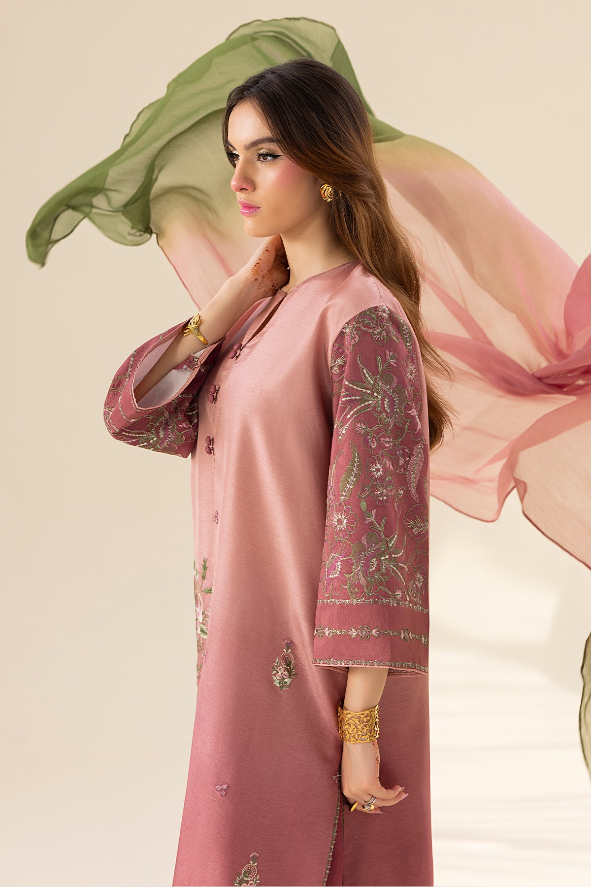 Blush Ombre Embroidered Tassel Silk Salwar Kameez (3-Piece) - Image 11