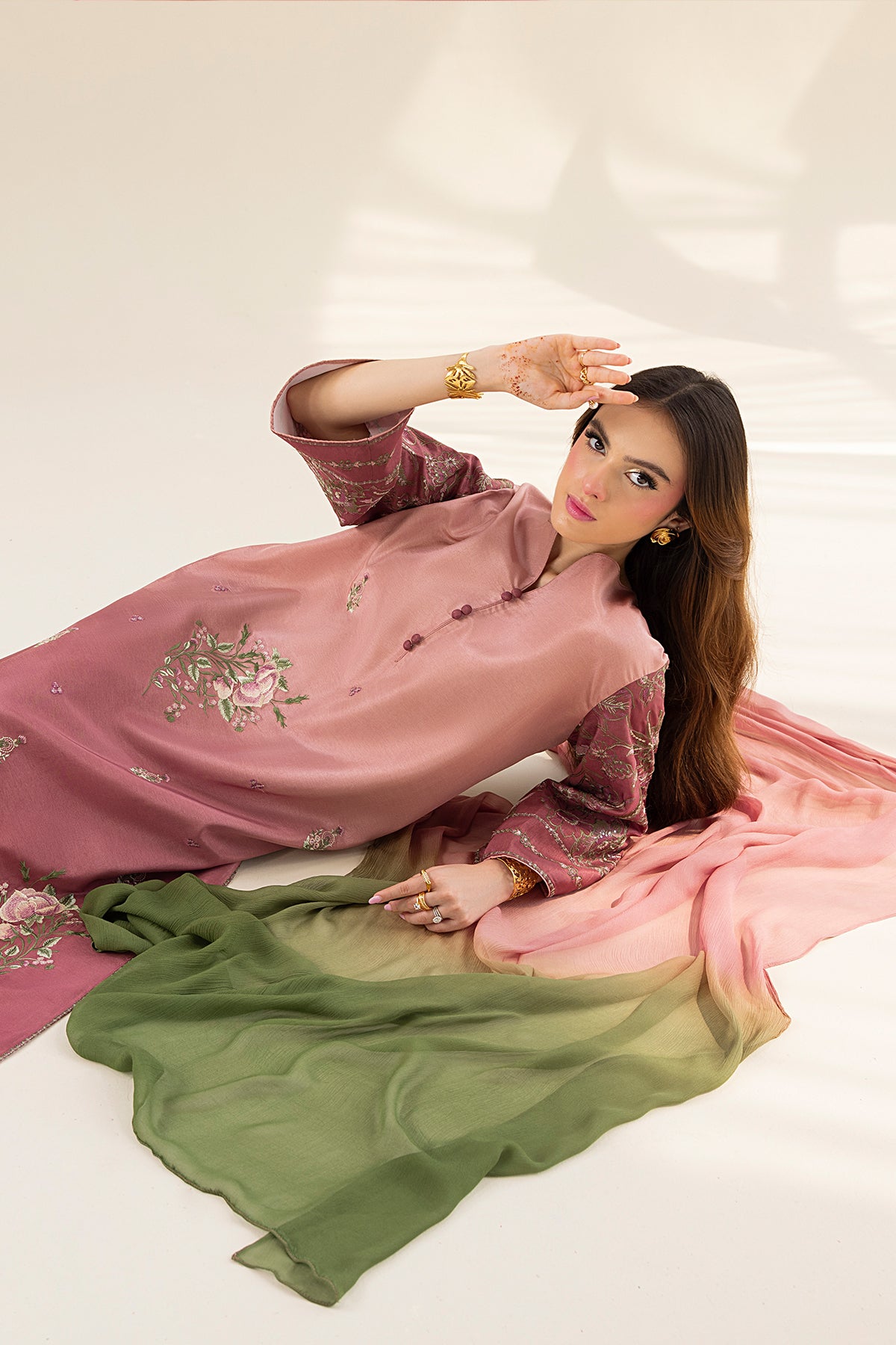 Blush Ombre Embroidered Tassel Silk Salwar Kameez (3-Piece) - Image 12