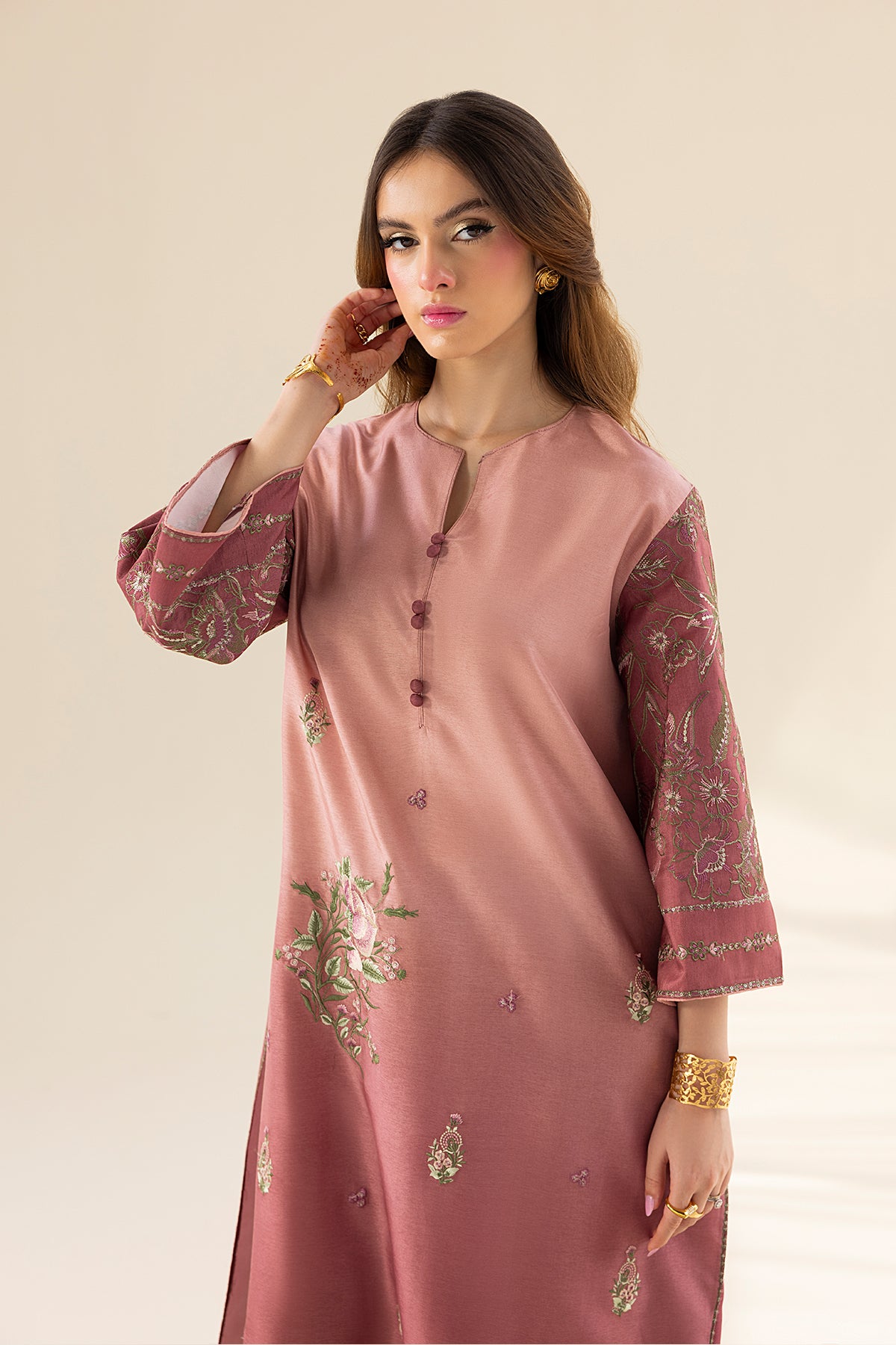 Blush Ombre Embroidered Tassel Silk Salwar Kameez (3-Piece) - Image 13