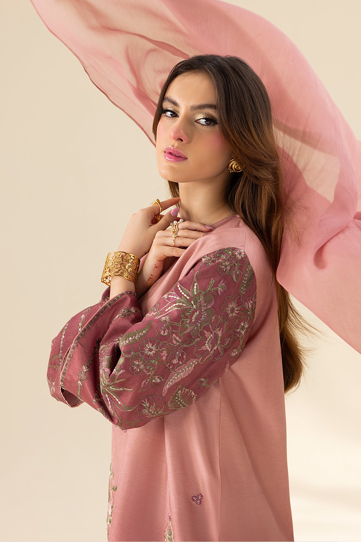 Blush Ombre Embroidered Tassel Silk Salwar Kameez (3-Piece) - Image 7
