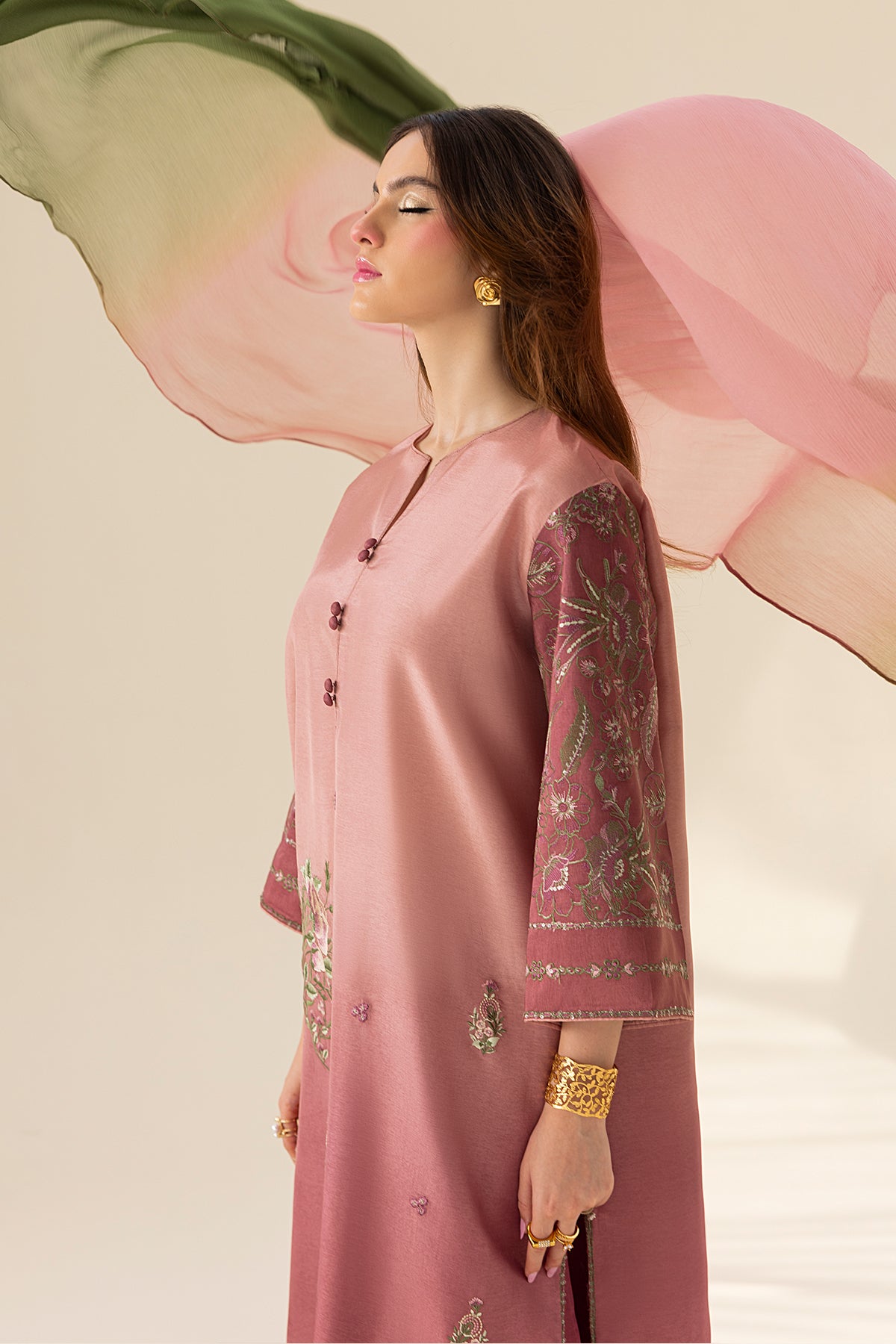 Blush Ombre Embroidered Tassel Silk Salwar Kameez (3-Piece) - Image 8