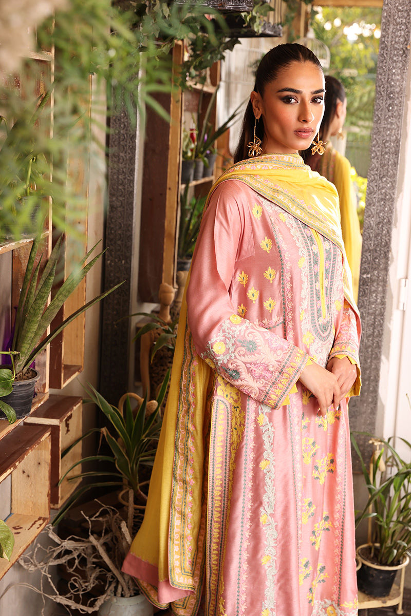 Pakistani Soft Pink Embroidered Long Shirt (3-Piece) - Image 2