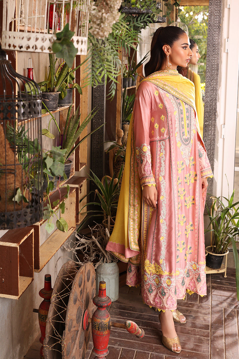 Pakistani Soft Pink Embroidered Long Shirt (3-Piece) - Image 3