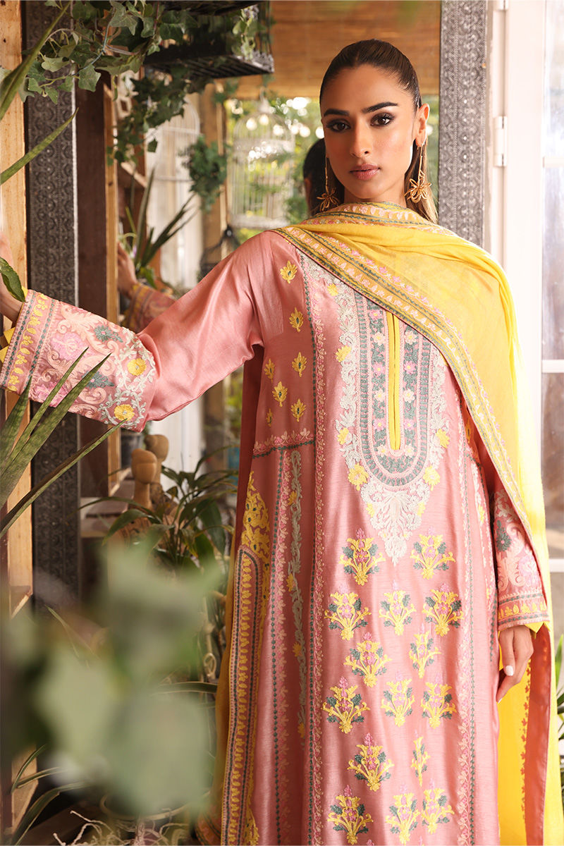 Pakistani Soft Pink Embroidered Long Shirt (3-Piece) - Image 5