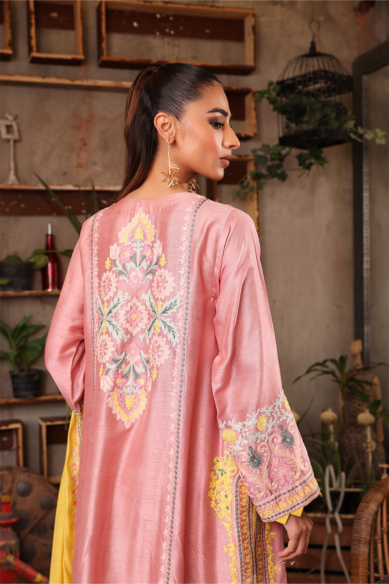 Pakistani Soft Pink Embroidered Long Shirt (3-Piece) - Image 6