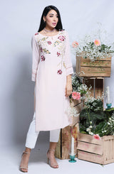 Pakistani Rose Pink Floral Embroidered Straight-Cut Tunic (1-Pc) - Image 2