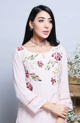 Pakistani Rose Pink Floral Embroidered Straight-Cut Tunic (1-Pc) - Image 4