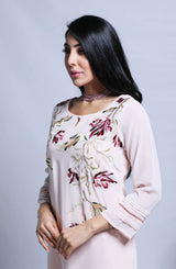 Pakistani Rose Pink Floral Embroidered Straight-Cut Tunic (1-Pc) - Image 5