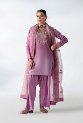 Shaded Pink Embroidered Tussle Silk Salwar Kameez (3-Piece) - Image 3