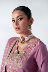 Shaded Pink Embroidered Tussle Silk Salwar Kameez (3-Piece) - Image 5