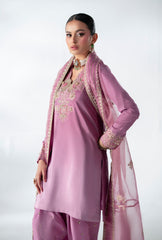 Shaded Pink Embroidered Tussle Silk Salwar Kameez (3-Piece) - Image 6