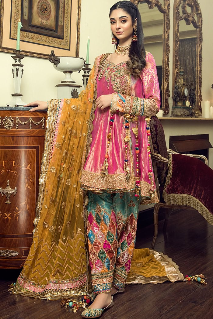 Pakistani Fuchsia Embroidered Velvet Salwar Kameez (3-Piece) - Image 1