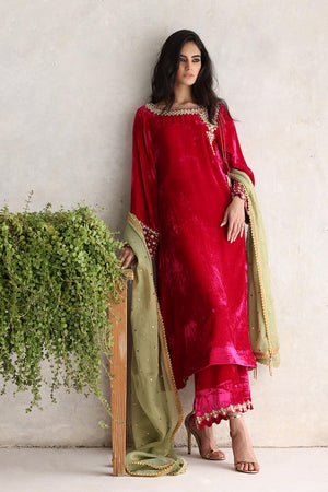 Pakistani Hot Pink Gota Embroidered Velvet Salwar Kameez (3-Piece) - Image 1