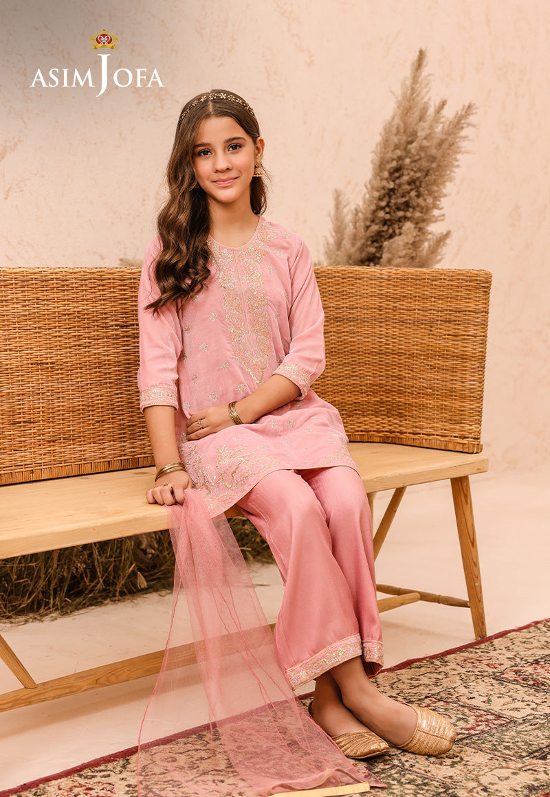 Pakistani Peach Embroidered Velvet Salwar Kameez (3-Piece) - Image 7