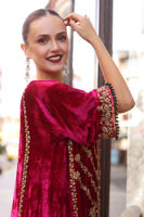 Shocking Pink Embellished Velvet Kurta with Jamawar Shalwar (2-Piece) - Image 5