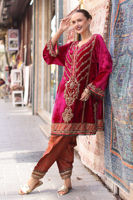 Shocking Pink Embellished Velvet Kurta with Jamawar Shalwar (2-Piece) - Image 6