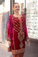 Shocking Pink Embellished Velvet Kurta with Jamawar Shalwar (2-Piece) - Image 8