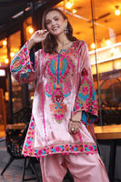 Pink Embroidered Velvet Salwar Kameez (3-Piece) - Image 4