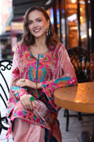 Pink Embroidered Velvet Salwar Kameez (3-Piece) - Image 8