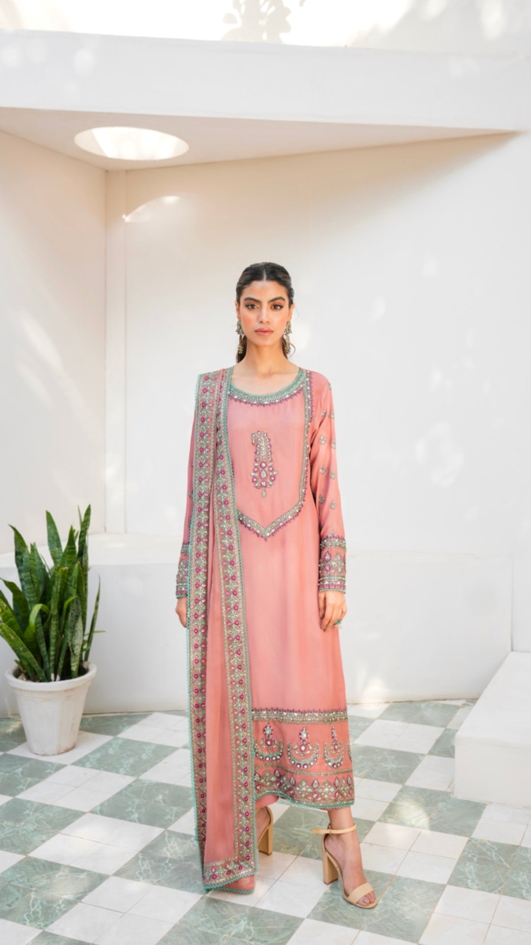 Antique Mauve Embroidered Viscose Silk Salwar Kameez (3-Piece) - Image 1