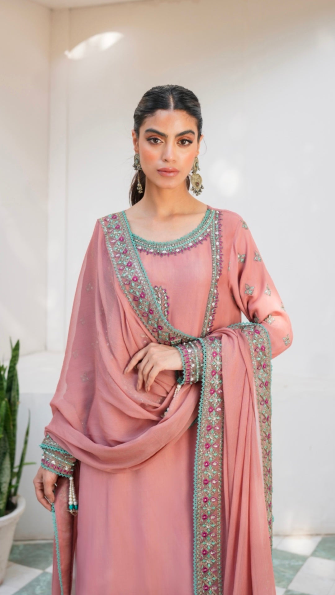 Antique Mauve Embroidered Viscose Silk Salwar Kameez (3-Piece) - Image 2
