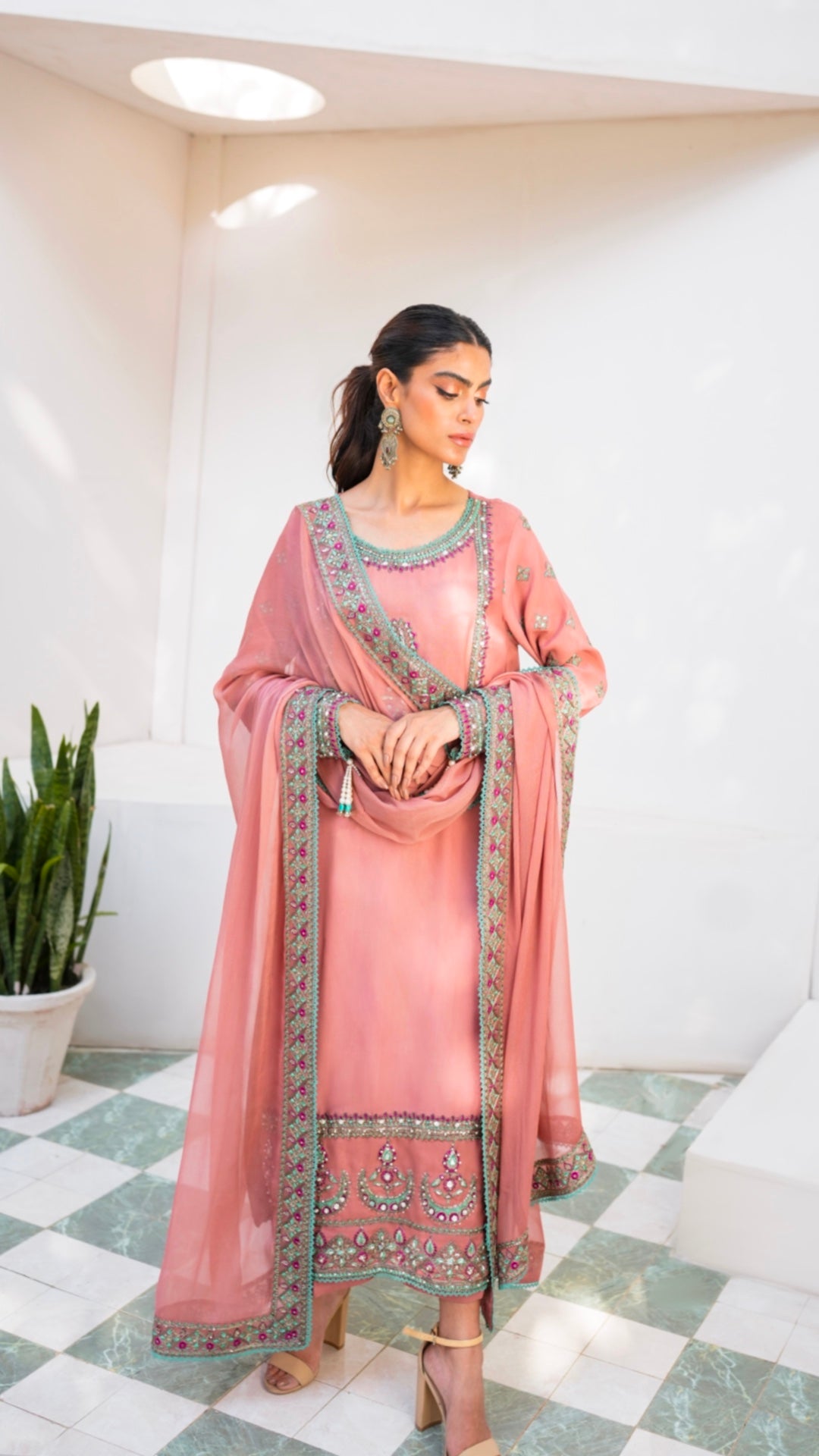 Antique Mauve Embroidered Viscose Silk Salwar Kameez (3-Piece) - Image 3