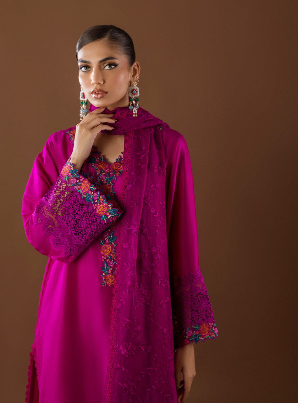 Magenta Embroidered Viscose Silk Salwar Kameez (3-Piece) - Image 2