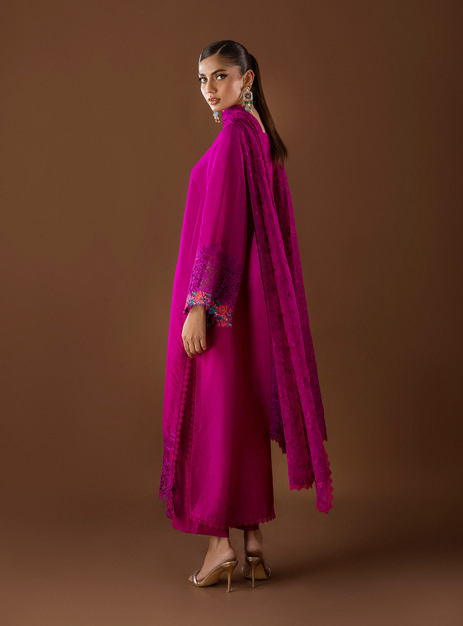 Magenta Embroidered Viscose Silk Salwar Kameez (3-Piece) - Image 3