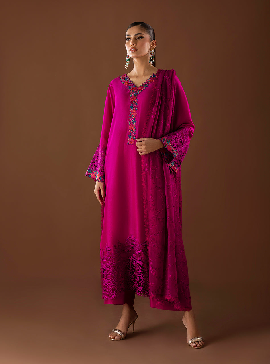 Magenta Embroidered Viscose Silk Salwar Kameez (3-Piece) - Image 6