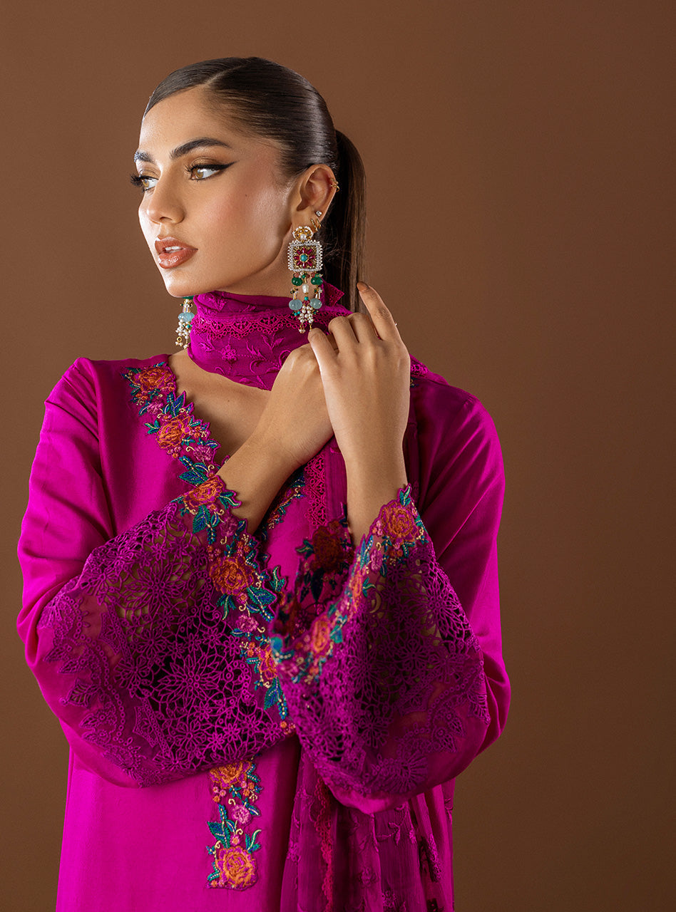 Magenta Embroidered Viscose Silk Salwar Kameez (3-Piece) - Image 7