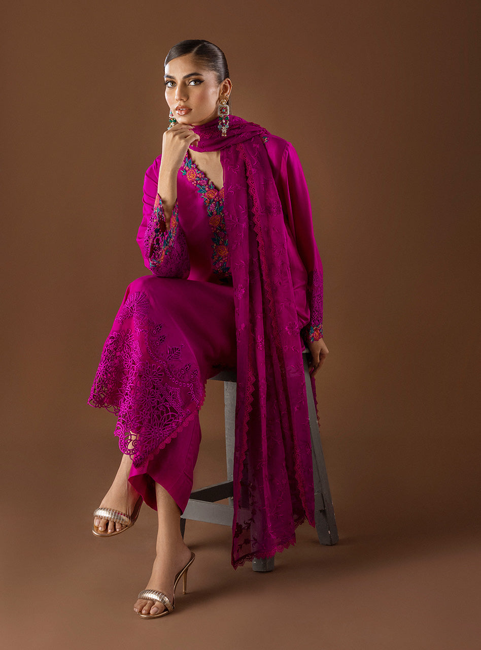 Magenta Embroidered Viscose Silk Salwar Kameez (3-Piece) - Image 8