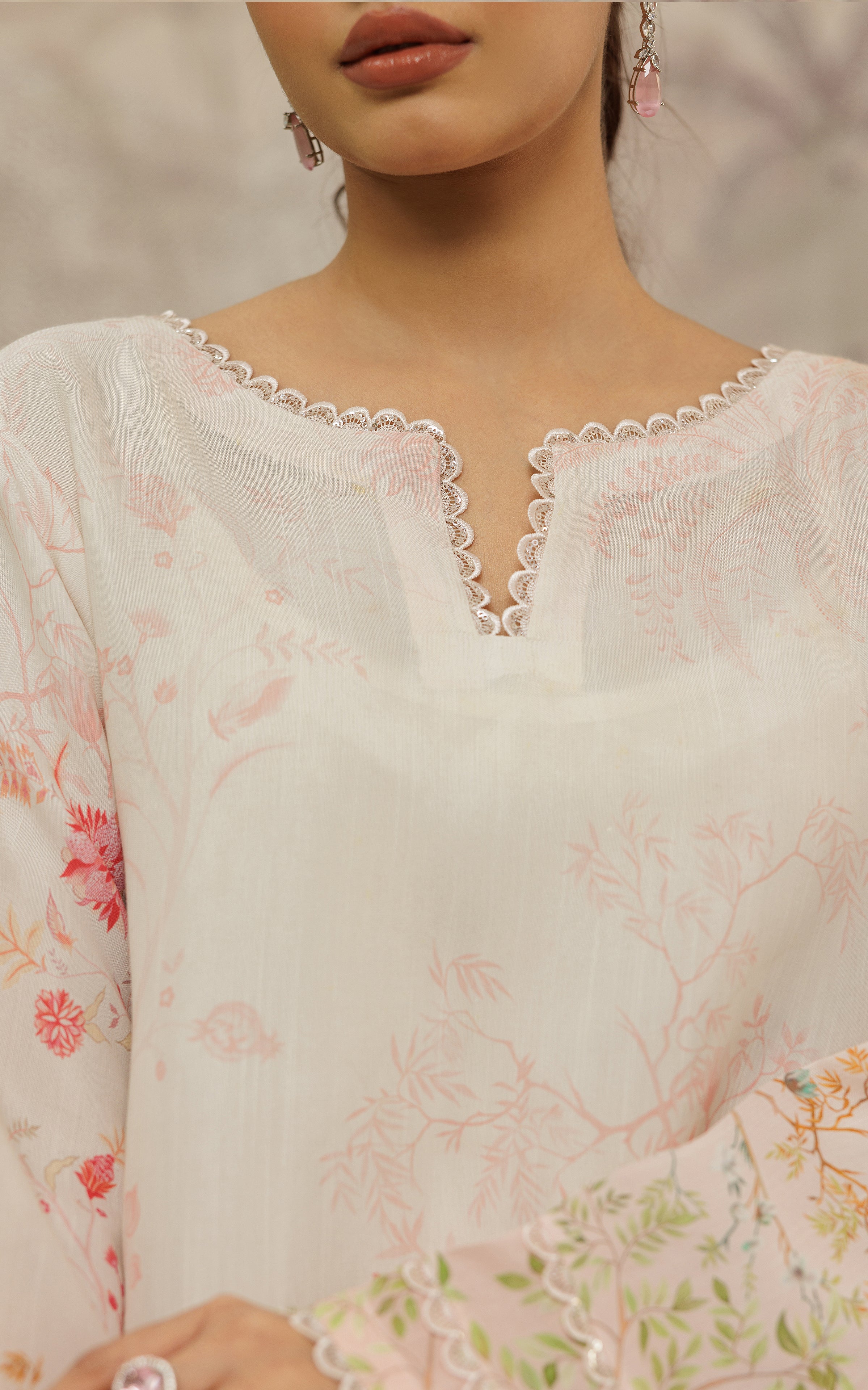 Pakistani Peach Embroidered Viscose Silk Tunic (2-Piece) - Image 6
