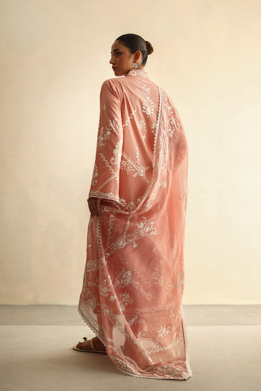 Blush Pink Embroidered Voile Cotton Kurta Set (3-Piece) - Image 2
