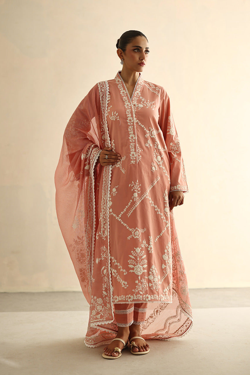 Blush Pink Embroidered Voile Cotton Kurta Set (3-Piece) - Image 3