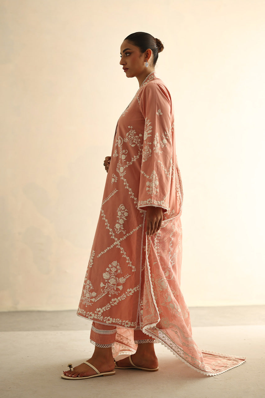 Blush Pink Embroidered Voile Cotton Kurta Set (3-Piece) - Image 4