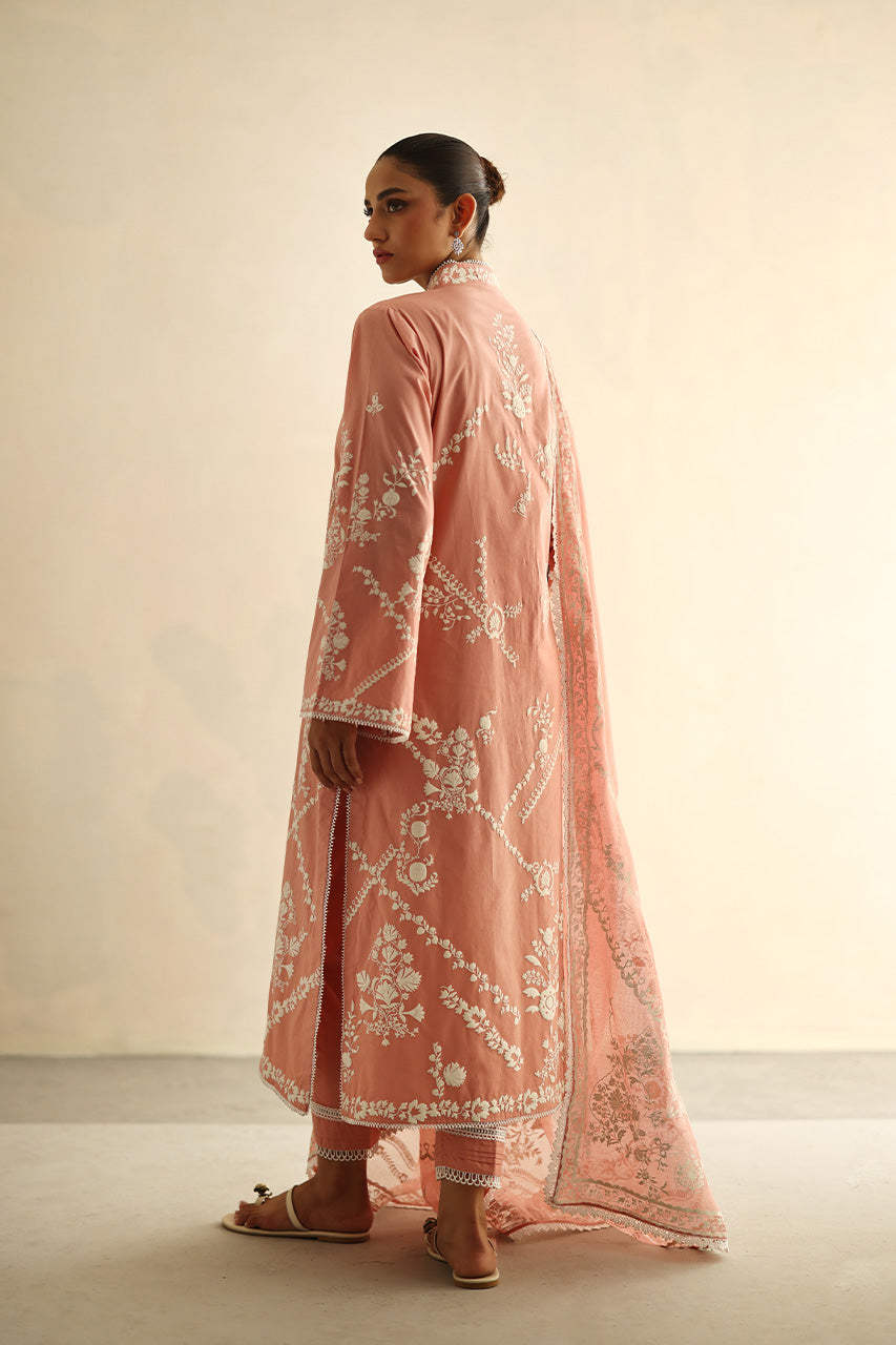Blush Pink Embroidered Voile Cotton Kurta Set (3-Piece) - Image 5