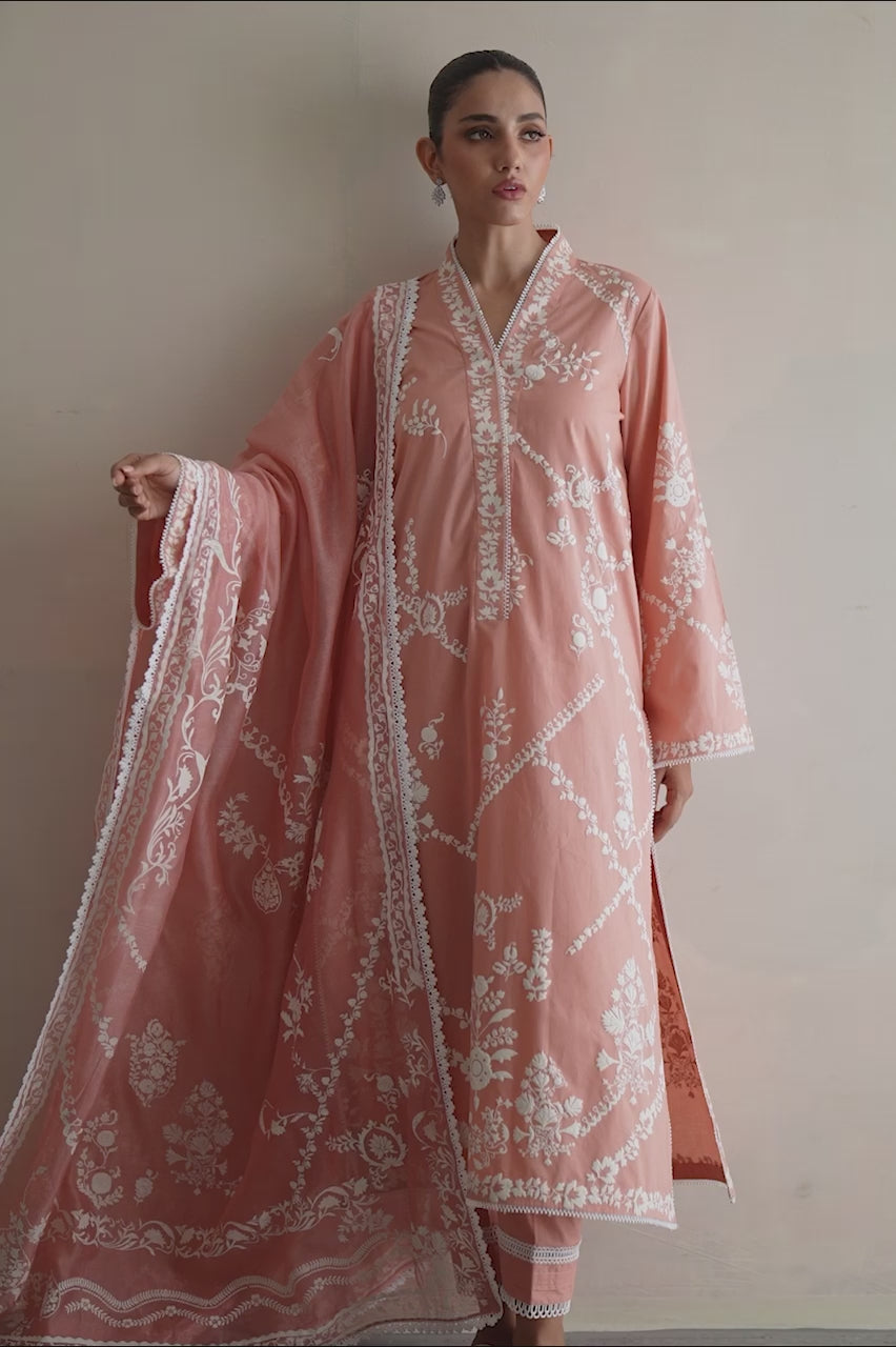 Blush Pink Embroidered Voile Cotton Kurta Set (3-Piece) - Image 7