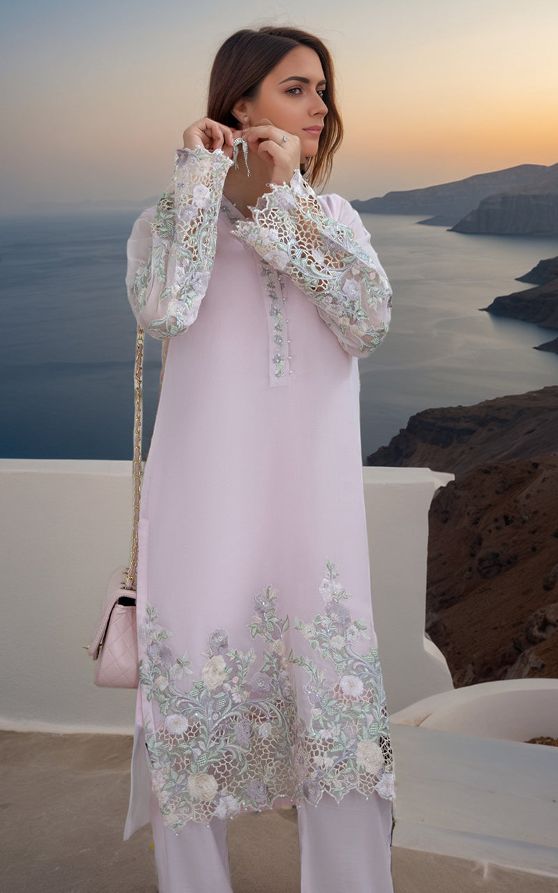 Pakistani Soft Pink Cutwork Embroidered Voile 3-Piece Suit - Image 4