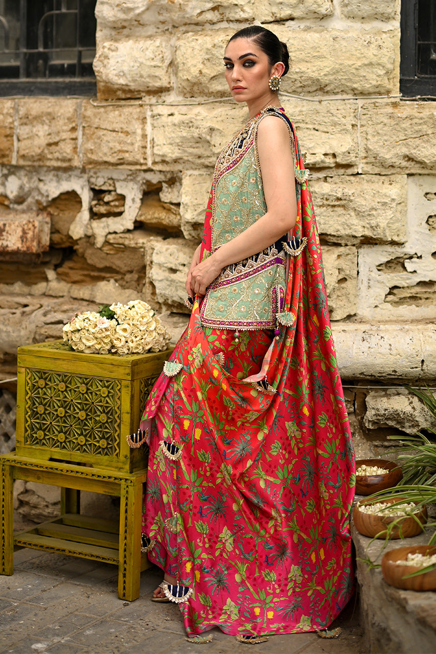 Hot Pink Gota Zardozi Charmeuse Saree (2-Piece) - Image 4