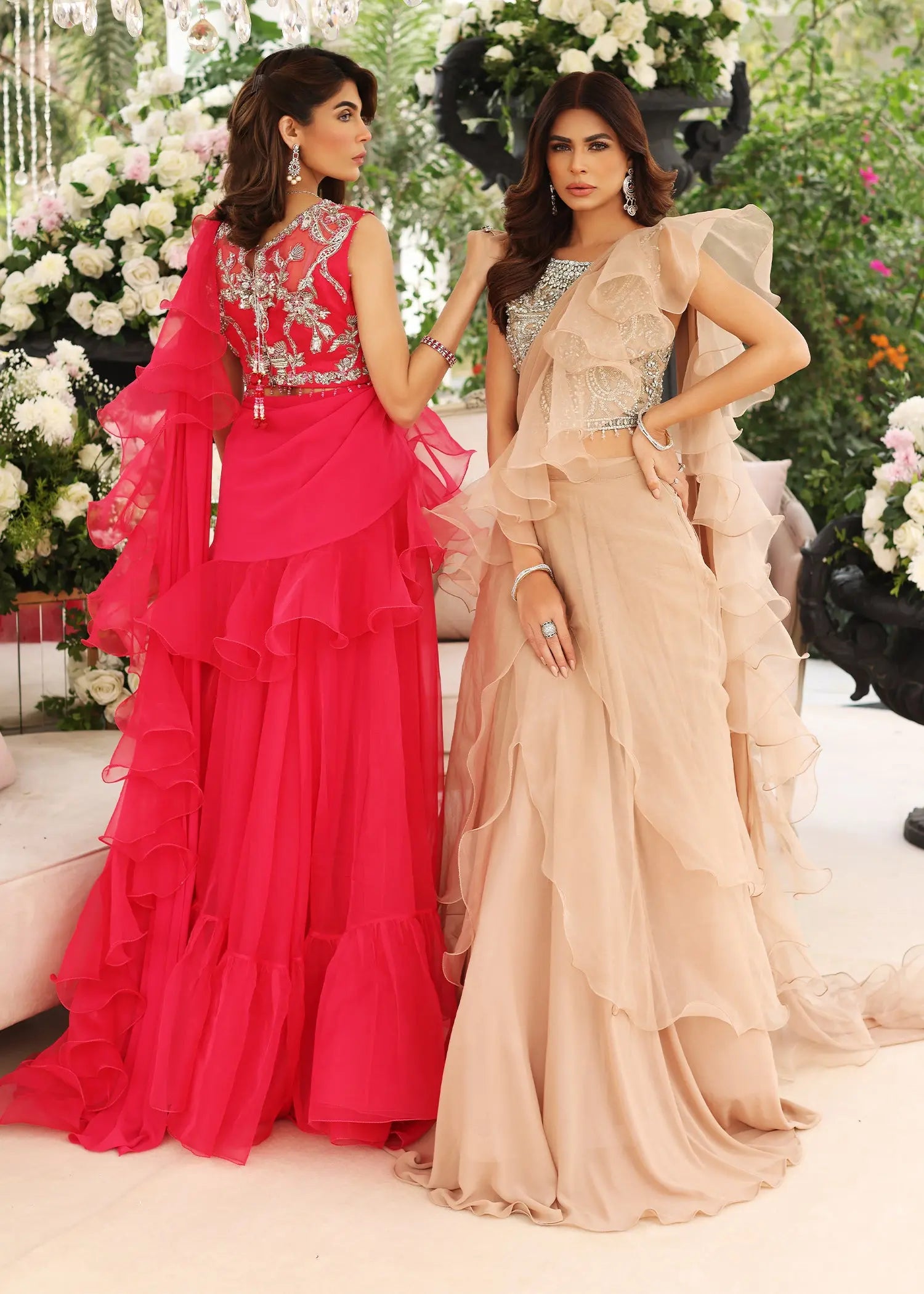 Pakistani Pink Embellished Organza Saree Set (2-Piece) - Image 10