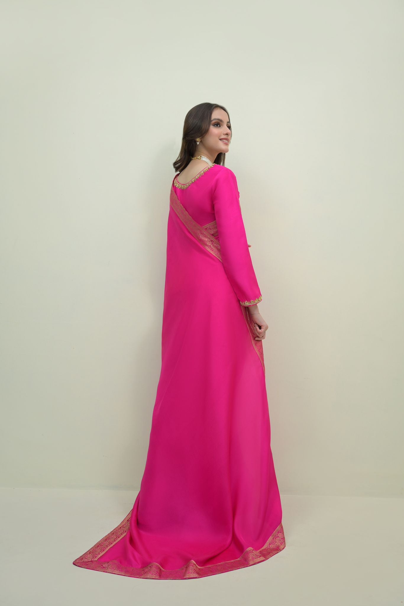Hot Pink Brocade Border Pure Silk Saree (2-Piece) - Image 3