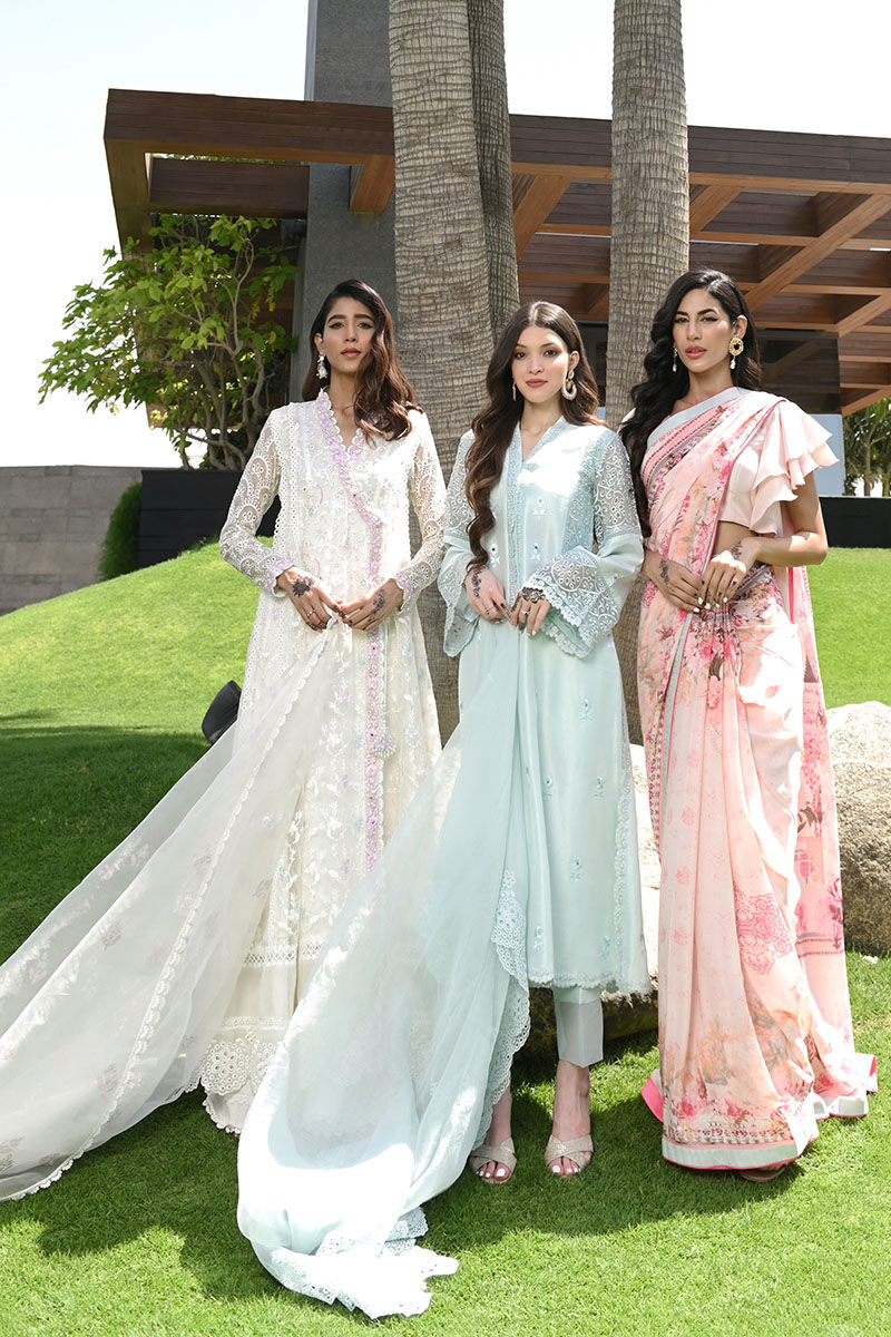 Pakistani Baby Pink Digital Print Pure Raw Silk Saree (3-Piece) - Image 9